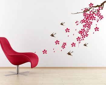 Sakura Swallows Flowers  Wall Art Decal Sakura Swallows Flowers  Wall Art Decal